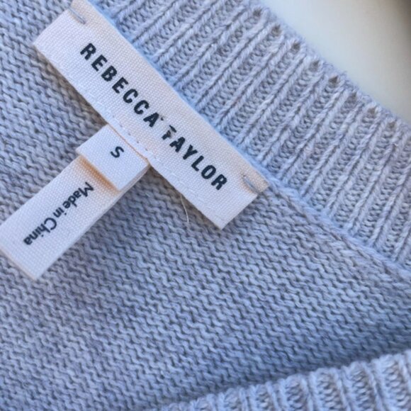 Rebecca Taylor Illusion Scalloped Lace Gray Wool Boho Chic Sweater Size Small/XS - Picture 7 of 8